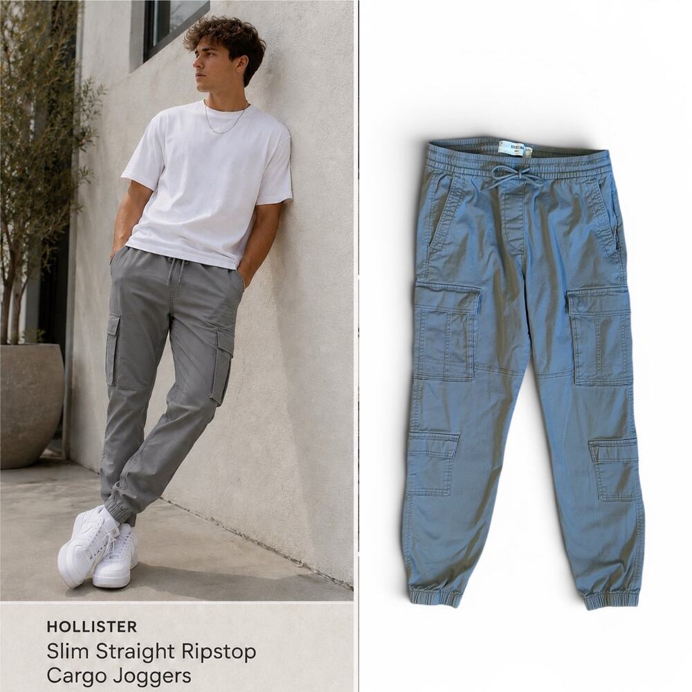 Hollister Men's Slim Straight Ripstop Cargo Joggers Gray Medium Modern Utility